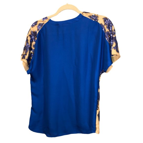 tracy reese Neiman Marcus NEW blue gold sequin flower top XS - Picture 4 of 4